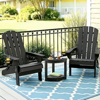 Gardeon HDPE Folding Adirondack Beach Chair Sun Lounge Black