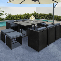 Gardeon 11PC Outdoor Dining Set Wicker Table Chairs Black