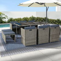 Gardeon 11PC Outdoor Dining Set Wicker Table Chairs Grey