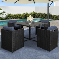 Gardeon 5 Piece Outdoor Dining Set Wicker Table Black