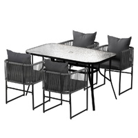 Gardeon 5 Piece Outdoor Dining Set Rope Bistro Patio Black