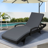 Gardeon Wicker Sun Lounge Outdoor Beach Chair Black