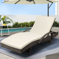 Gardeon Wicker Sun Lounge Outdoor Beach Chair Grey Beige
