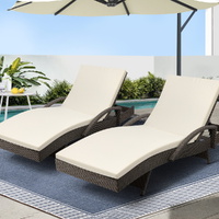 Gardeon 2PC Wicker Sun Lounge Outdoor Beach Chair Grey Beige