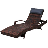 Gardeon Wicker Sun Lounge with Armrest Brown
