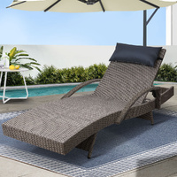 Gardeon Wicker Sun Lounge Armchair Adjustable Grey Beige