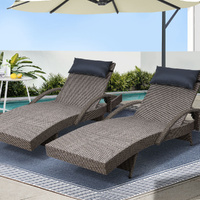 Gardeon 2x Wicker Sun Lounge Armchair Adjustable Grey Beige