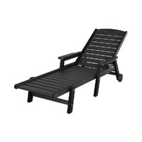 Gardeon HDPE Sun Lounge Beach Chair Wheels Black Outdoor