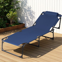 Gardeon Folding Sun Lounger Beach Chair Blue Outdoor Patio Furniture