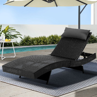 Gardeon Sun Lounge Wicker Lounger Adjustable Black Outdoor Furniture