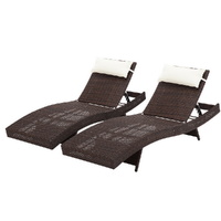 Gardeon 2PC Sun Lounge Wicker Lounger Adjustable Brown Outdoor