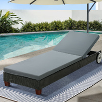 Gardeon Sun Lounge Wicker Day Bed Wheels Black Outdoor Patio