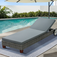 Gardeon Sun Lounge Wicker Day Bed Wheels Grey Outdoor Patio