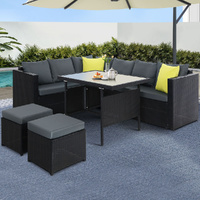 Gardeon Outdoor Dining Set Aluminium Table Chairs Wicker Black