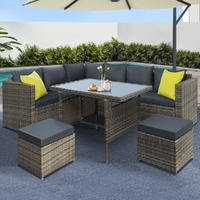 Gardeon Outdoor Dining Set Aluminium Table Chairs Wicker Grey