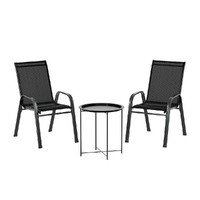 Gardeon 3PC Outdoor Bistro Set Patio Furniture Stackable Black