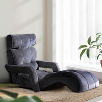 Artiss Floor Lounge Sofa with Armrest Flocking Fabric Charcoal