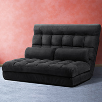 Artiss Floor Lounge Sofa Bed 2 Seater Charcoal Suede