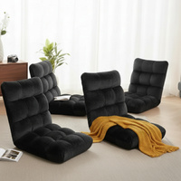 Artiss 4X Floor Lounge Sofa Bed Flannel Fabric Black