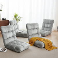 Artiss 4X Floor Lounge Sofa Bed Flannel Fabric Grey