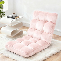 Artiss Floor Lounge Sofa Bed Flannel Fabric Pink