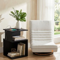 Artiss Swivel Floor Chair and Bedside Table with Charging Station Set