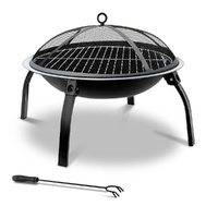 Grillz Charcoal Fire Pit BBQ Grill Smoker 30" Portable