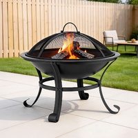 Grillz Fire Pit with Mesh Lid and Fire Picker BBQ Grill Wood Burning
