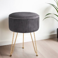 Artiss Round Velvet Ottoman Footstool Vanity Grey