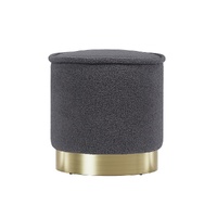 Artiss Round Teddy Fabric Ottoman Footstool Charcoal