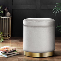 Artiss Round Velvet Storage Ottoman Footstool Grey