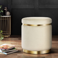 Artiss Round Velvet Ottoman Footstool Cream
