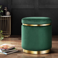 Artiss Round Velvet Ottoman Footstool Green