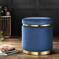 Artiss Round Velvet Ottoman Footstool Navy
