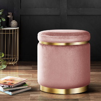Artiss Round Velvet Ottoman Footstool Pink