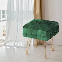 Artiss Woven Velvet Ottoman Foot Stool Green