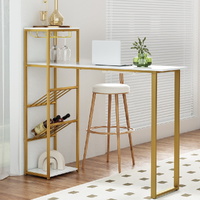 Artiss Bar Table with Wine Rack Storage Shelf White