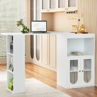 Artiss Extendable Bar Table with Wine Rack Storage Cabinet