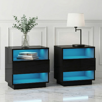 Artiss 2x Bedside Table LED with 2 Shelves - HANA Black
