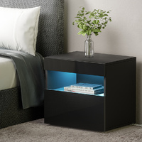 Artiss HERES Black Bedside Table with LED