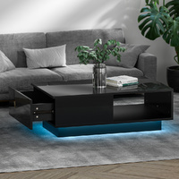 Artiss Coffee Table Led Lights Black