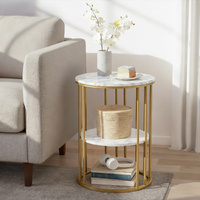 Artiss 2-Tier Round Coffee Table Marble White & Gold