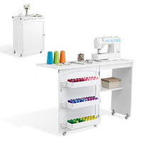 Artiss Folding Sewing Table Rolling Craft Work Station White