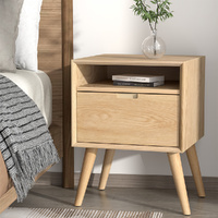 Artiss GORR Bedside Table with Drawer and Shelf Storage Oak