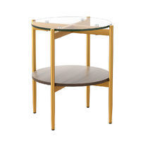 Artiss Carol Round Coffee Table 45cm Tempered Glass Gold
