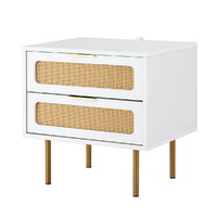 Artiss Rattan Bedside Table 2 Drawers Pine White