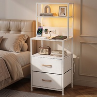 Artiss Tall Bedside Table Nightstand LED Charging White