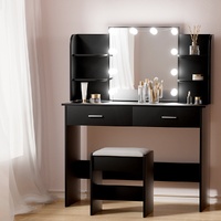 Artiss Dulcea Dressing Table 10 LED Bulbs Black Stool
