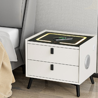 Artiss Smart Bedside Table 2 Drawer LED White AIKA