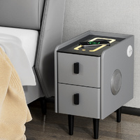 Artiss Smart Bedside Table 2 Drawer LED Grey AIDA